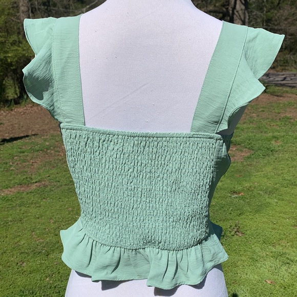 Altar’d State Pastel Green Ruffle Trim Sweetheart Crop Top Size Small - Picture 3 of 7